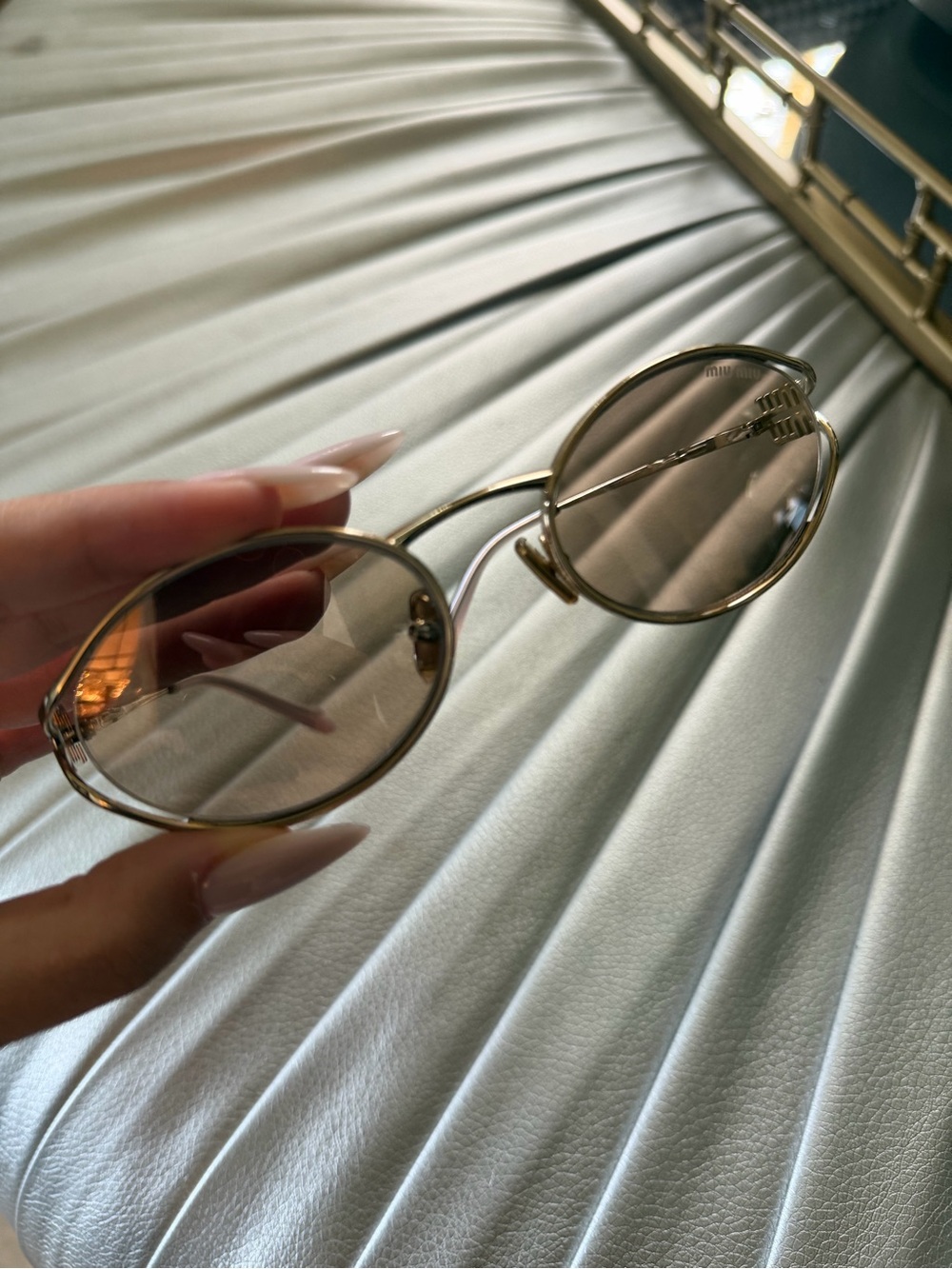 Miu Miu Gold Frame with Brown-Tinted Lenses Women's Sunglasses